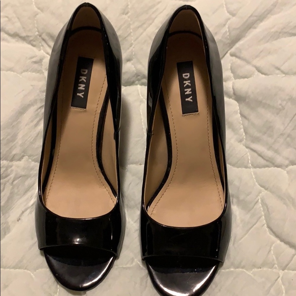 DKNY Black Peep Toe Pumps Size 7